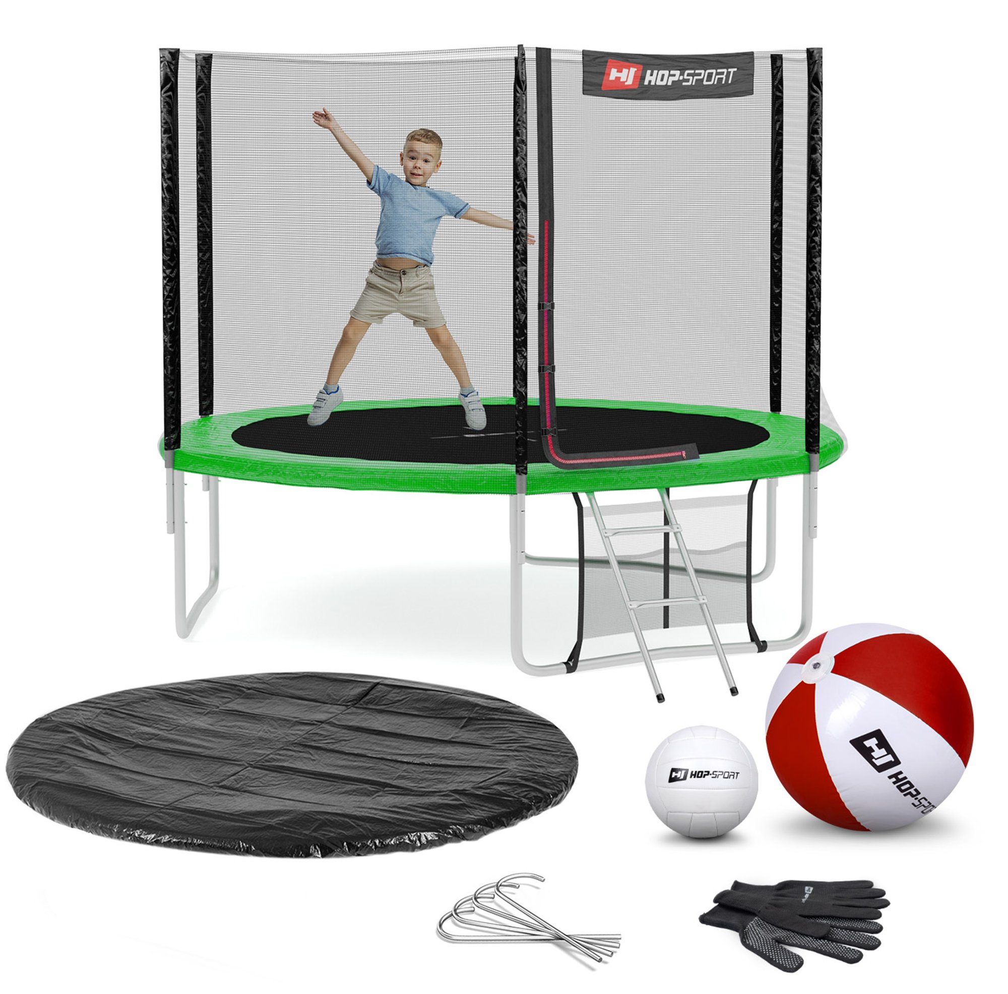 Leveringsomvang - alle onderdelen van de trampoline, accessoires met hoeveelheid