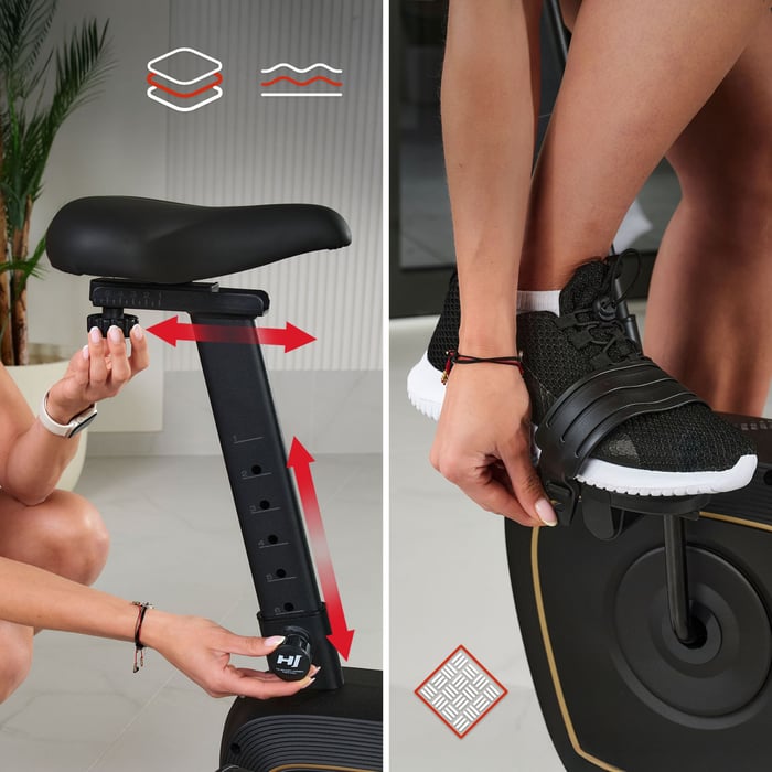 Comfortabele training met verstelbaar zadel en antislippedalen
