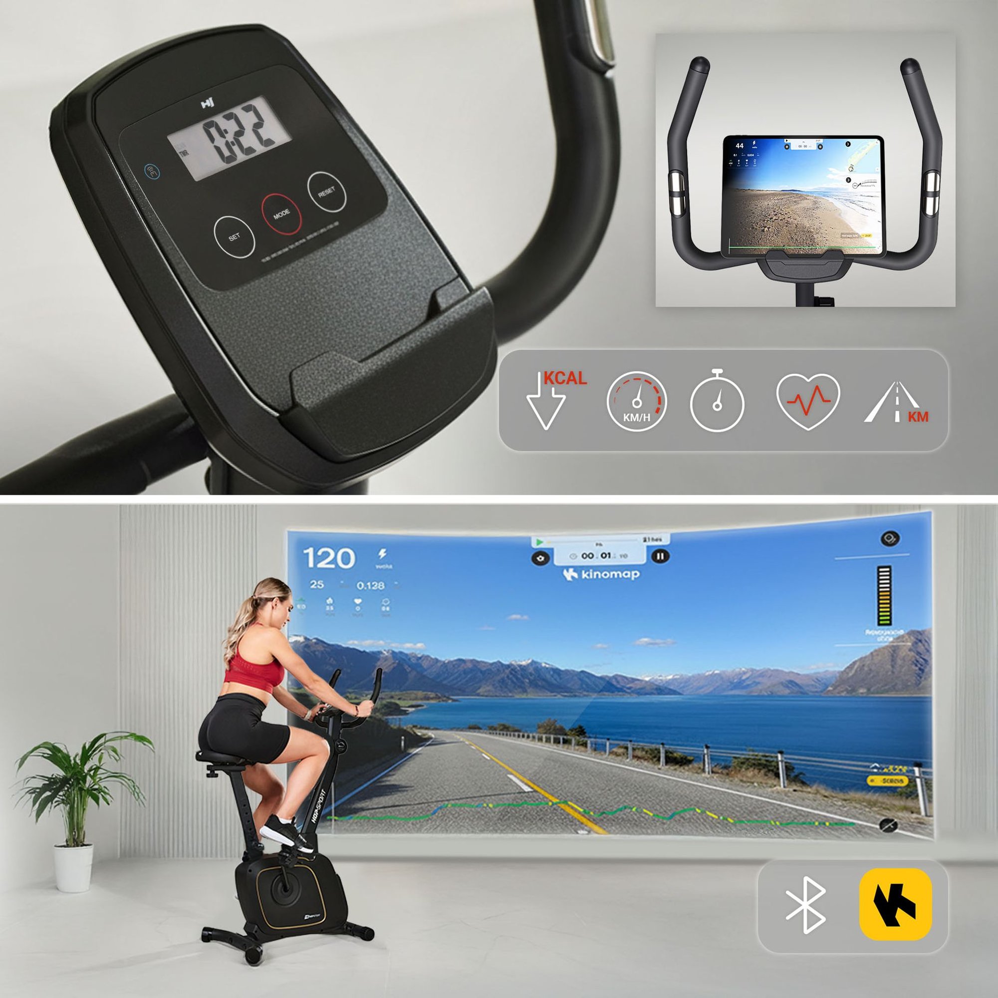 Trainingscomputer met Bluetooth en Kinomap-compatibiliteit