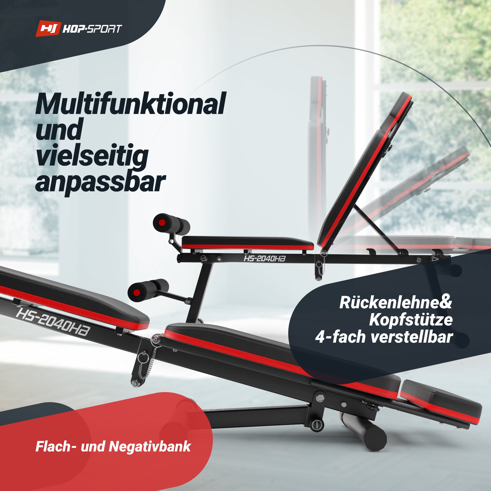 Verstelmogelijkheden van de rugleuning van de halterbank HS-2040HB