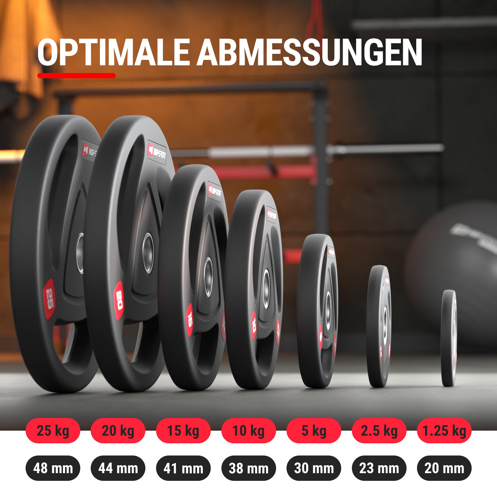 Olympia halterplaten met gewicht en afmetingen