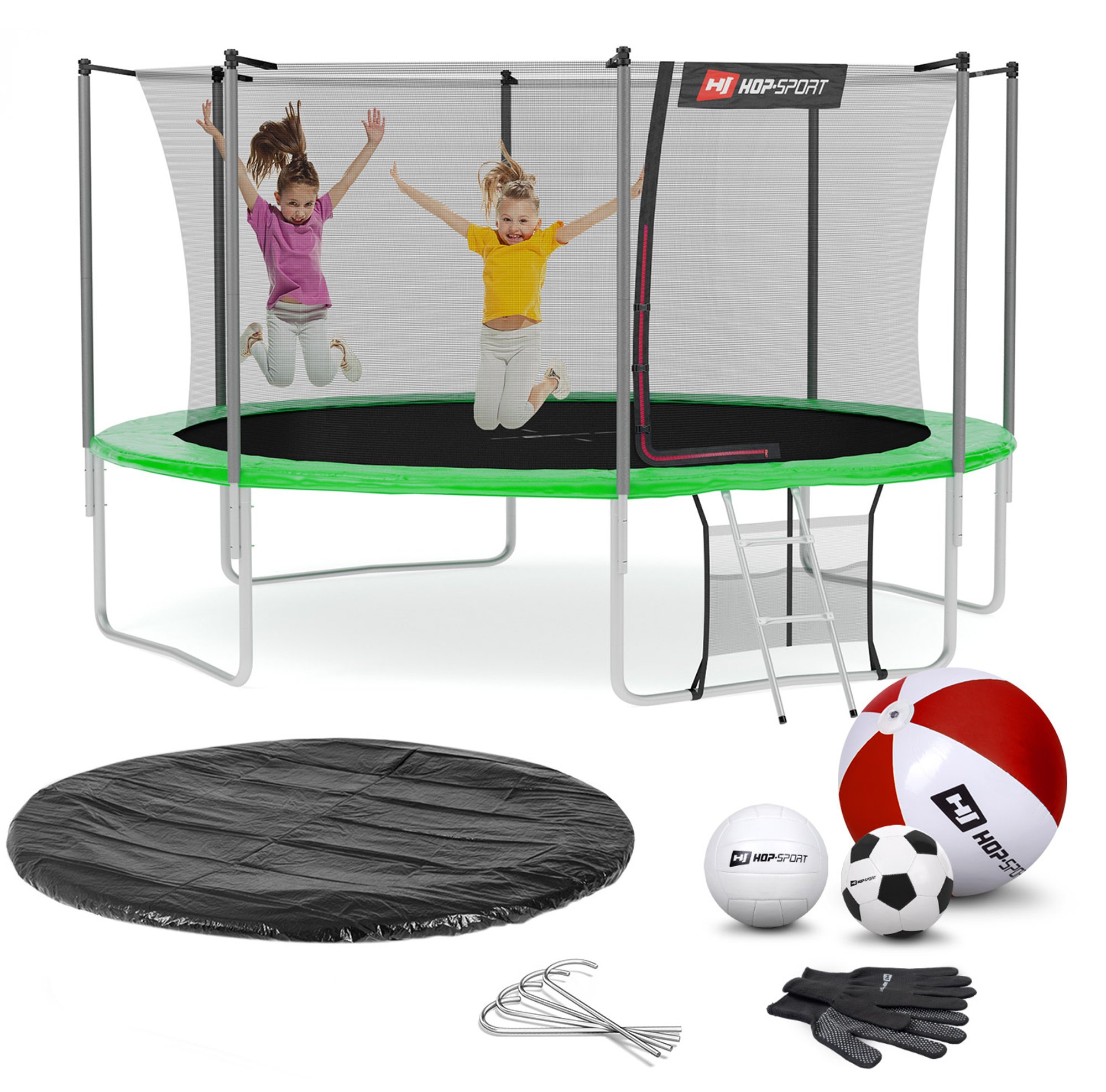 Leveringsomvang - alle onderdelen van de trampoline, accessoires met hoeveelheid