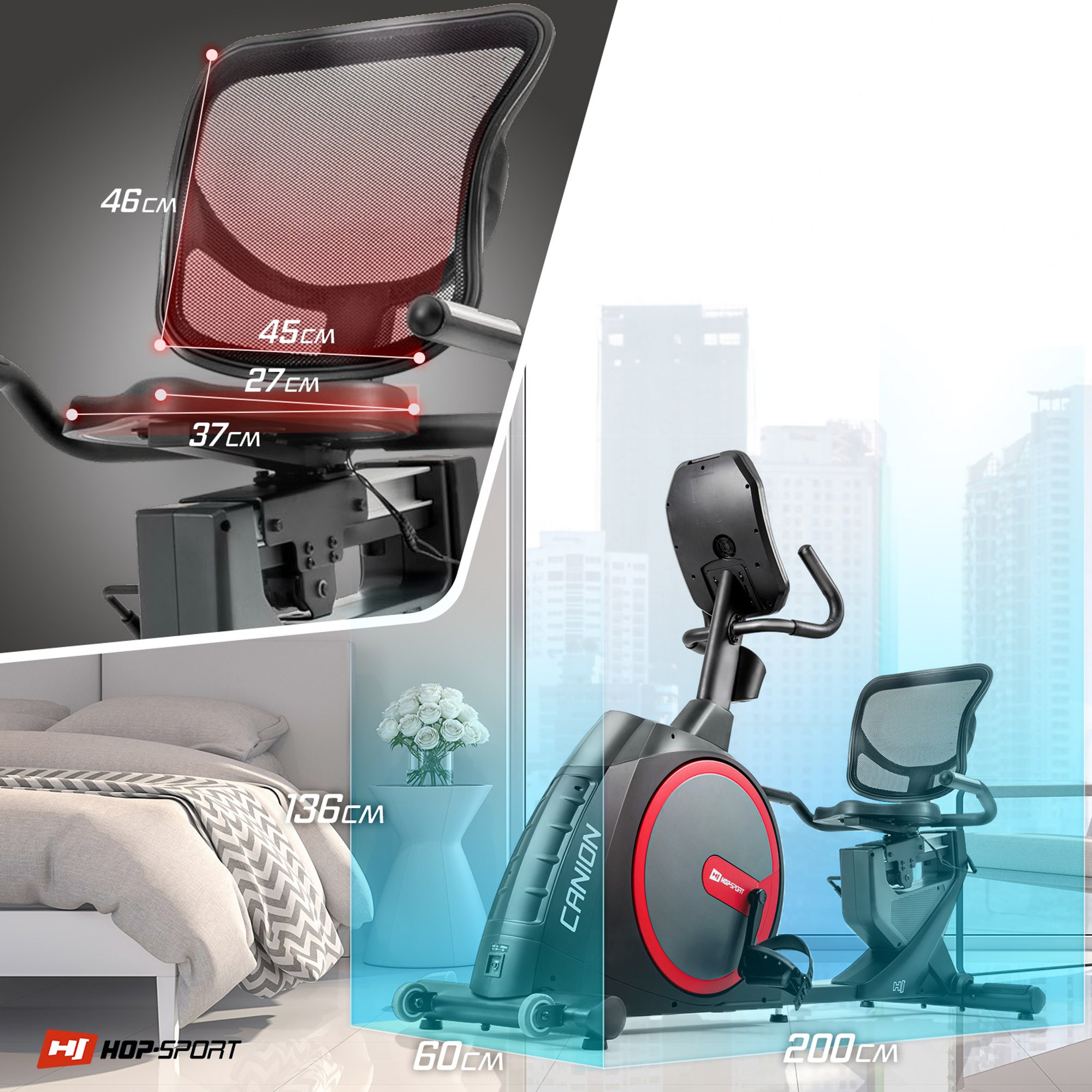 Compacte afmetingen van de ligfiets HS-300L Canion