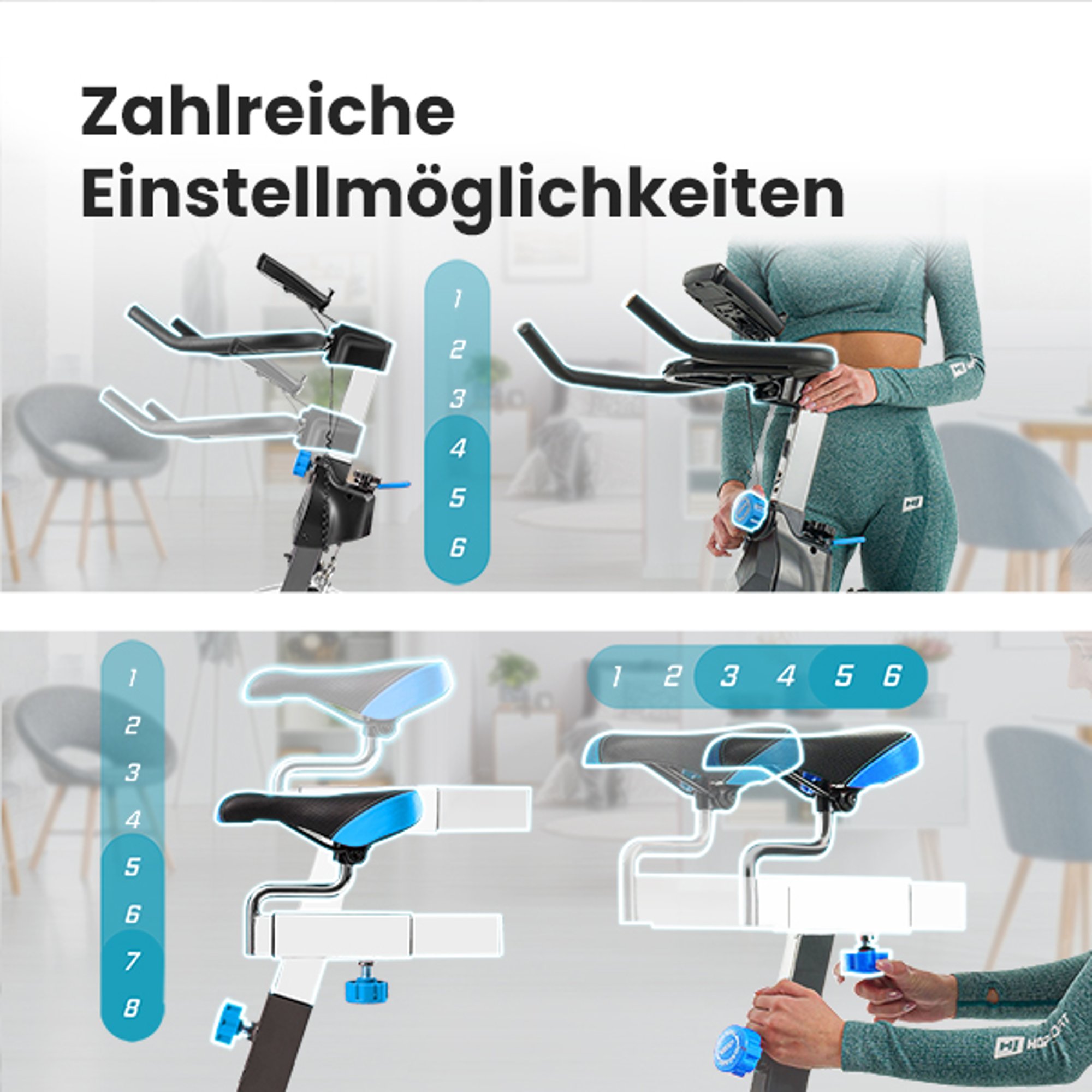 Stuur- en zadelverstelling bij Indoor Bike HS-045ic Bravo  
