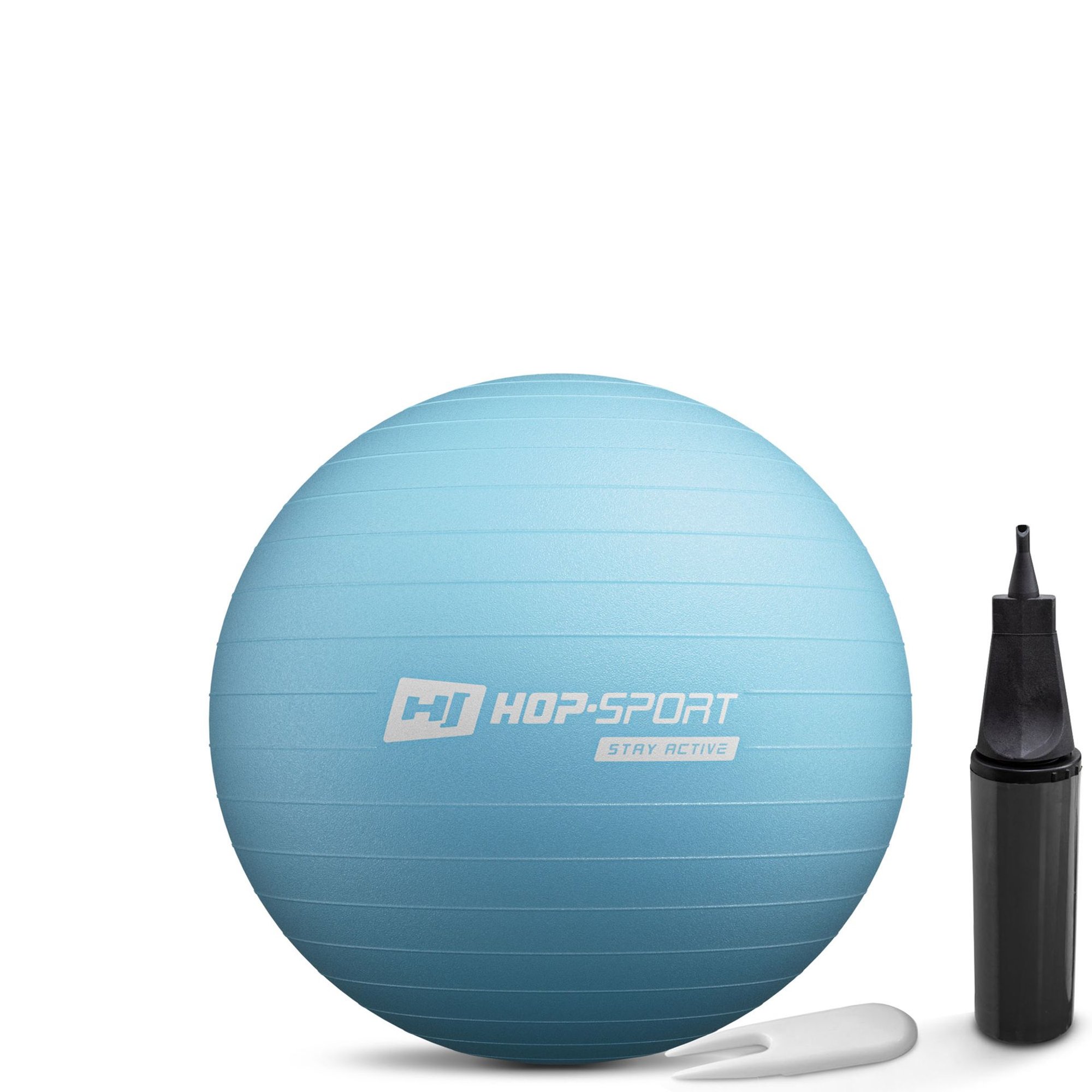 Lichtblauwe fitnessbal van Hop-Sport met pomp