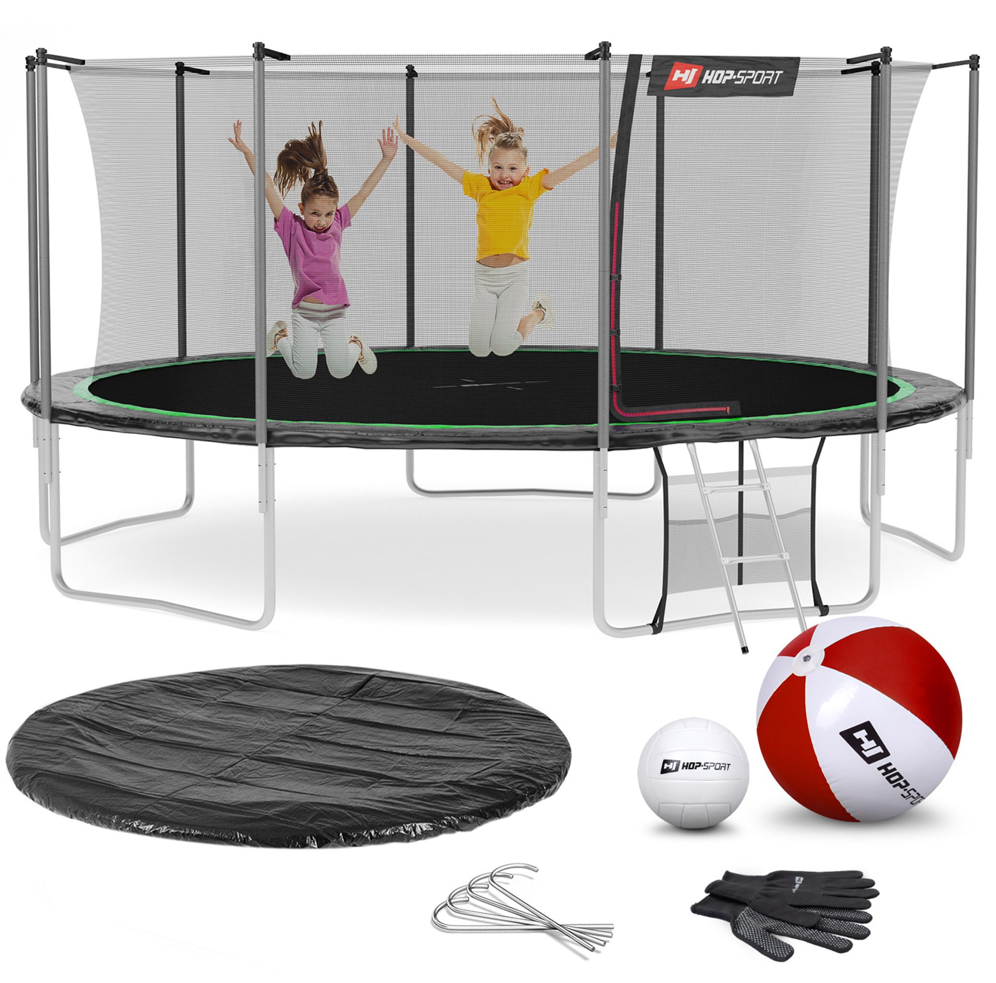 Leveringsomvang - alle onderdelen van de trampoline, accessoires met hoeveelheid