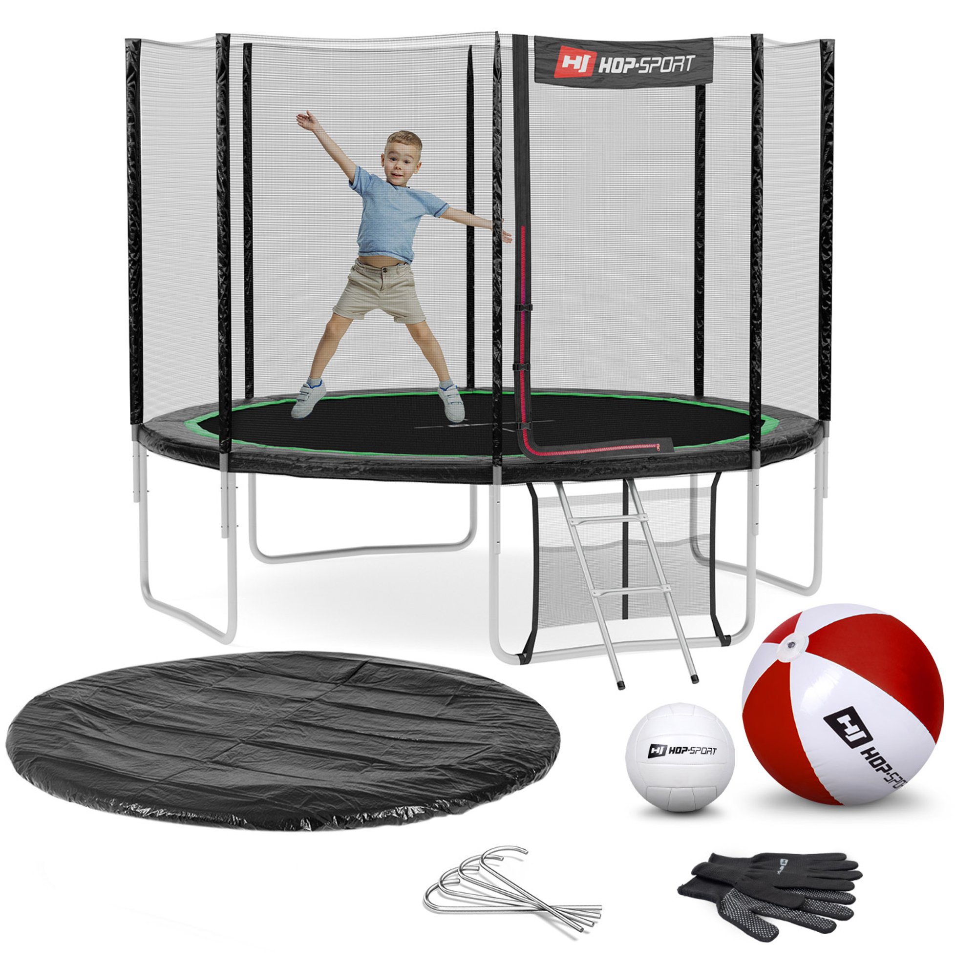 Leveringsomvang - alle onderdelen van de trampoline, accessoires met hoeveelheid