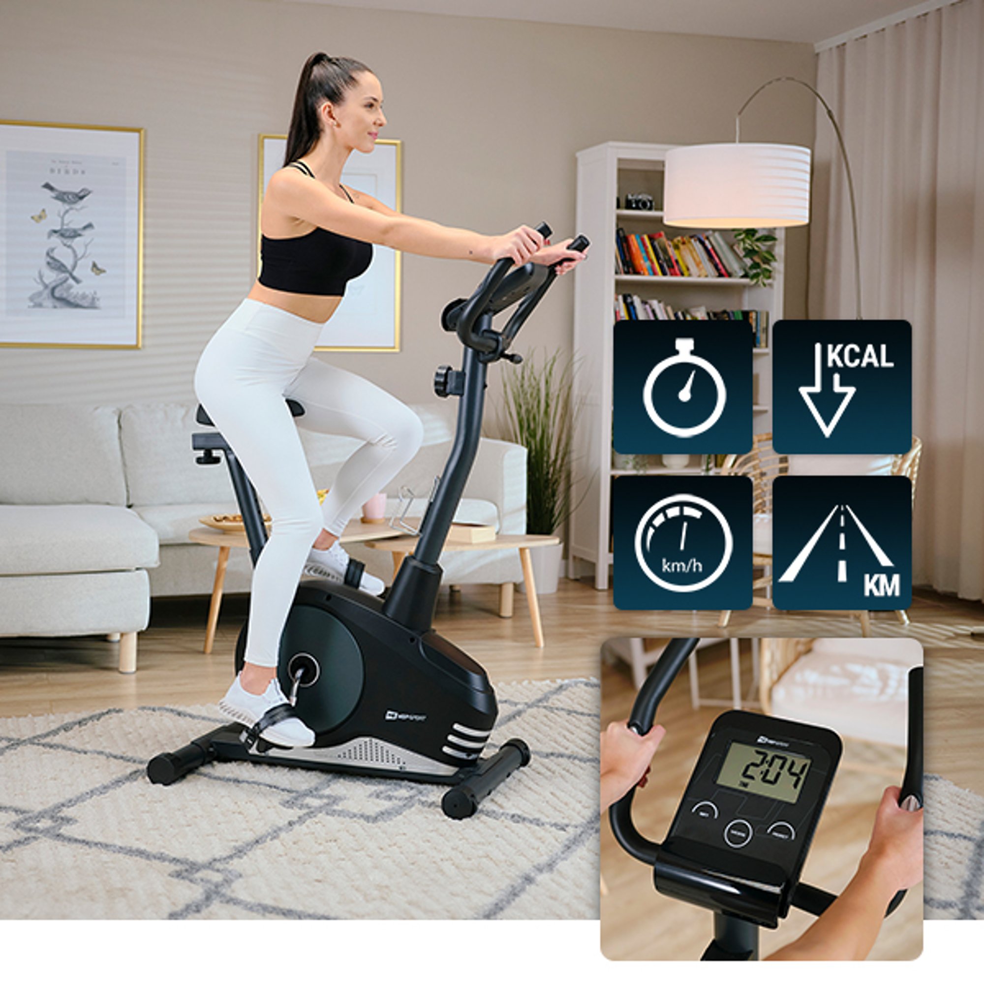 Trainingscomputer met de trainingsparameters en tablethouder