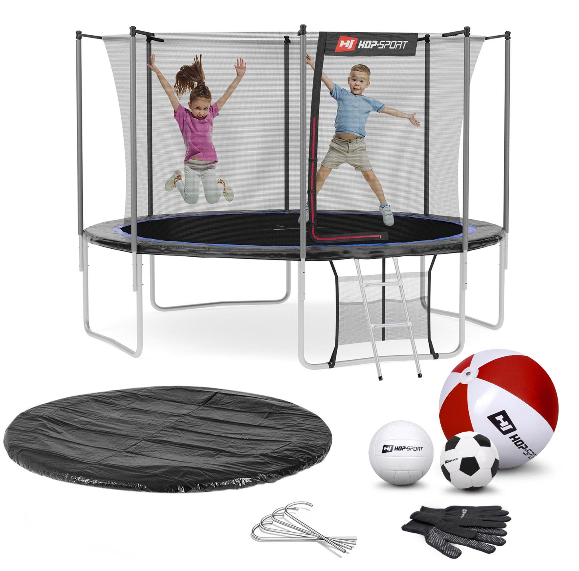 Leveringsomvang - alle onderdelen van de trampoline, accessoires met hoeveelheid