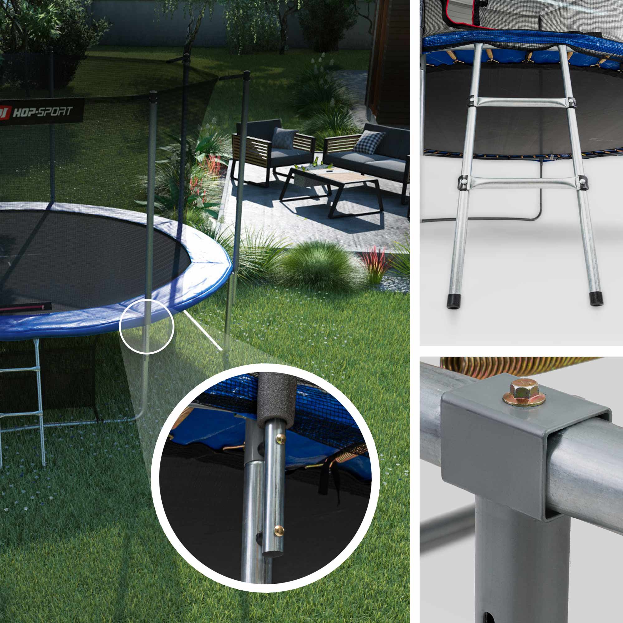 Basisframe van de trampoline van hoogwaardig, gegalvaniseerd staal, drie poten voor stabiliteit en stevigheid