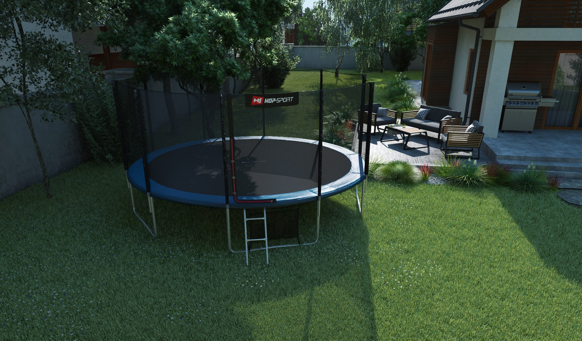 Buiten Trampoline 16 FT van Hop-Sport in de tuin