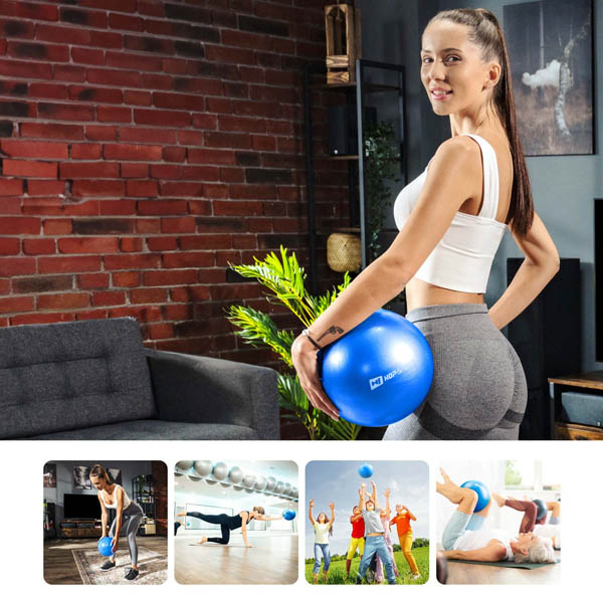 Verschillende sportactiviteiten met Pilatesbal blauw