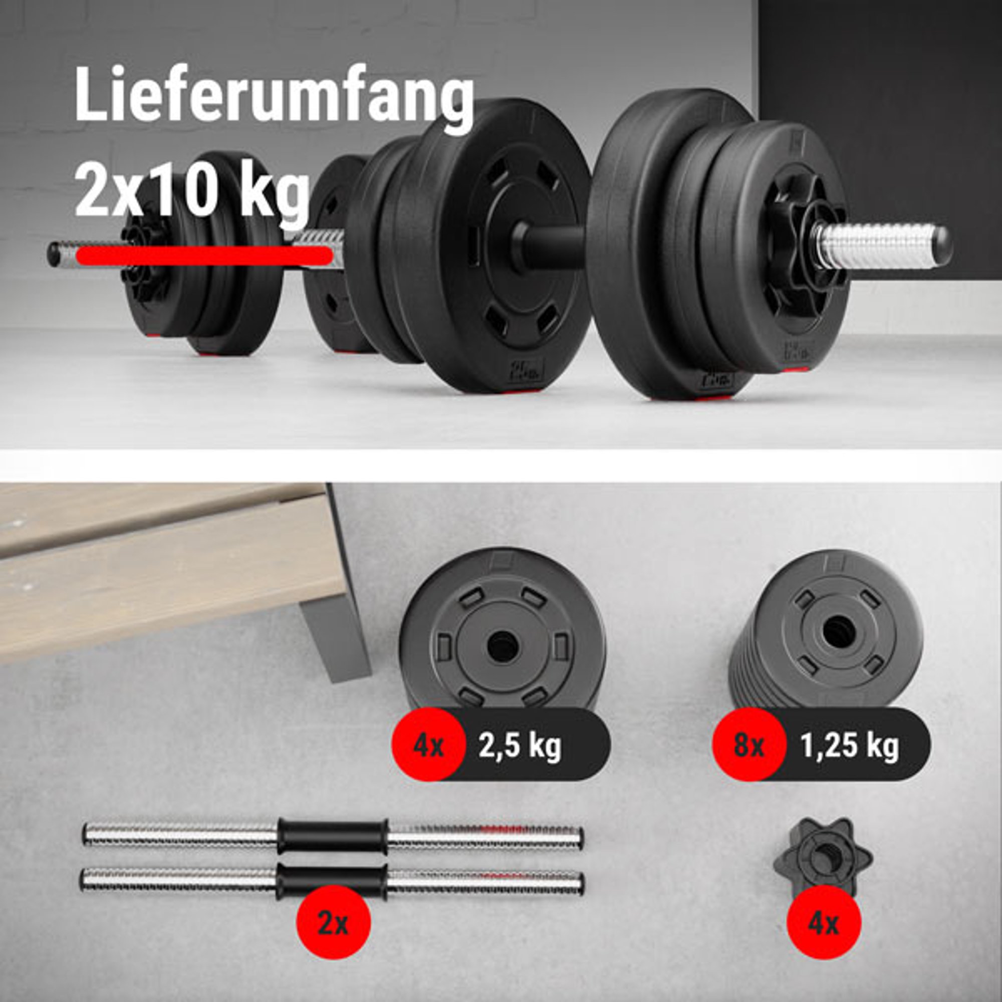 Inhoud van de set 2x10 kg