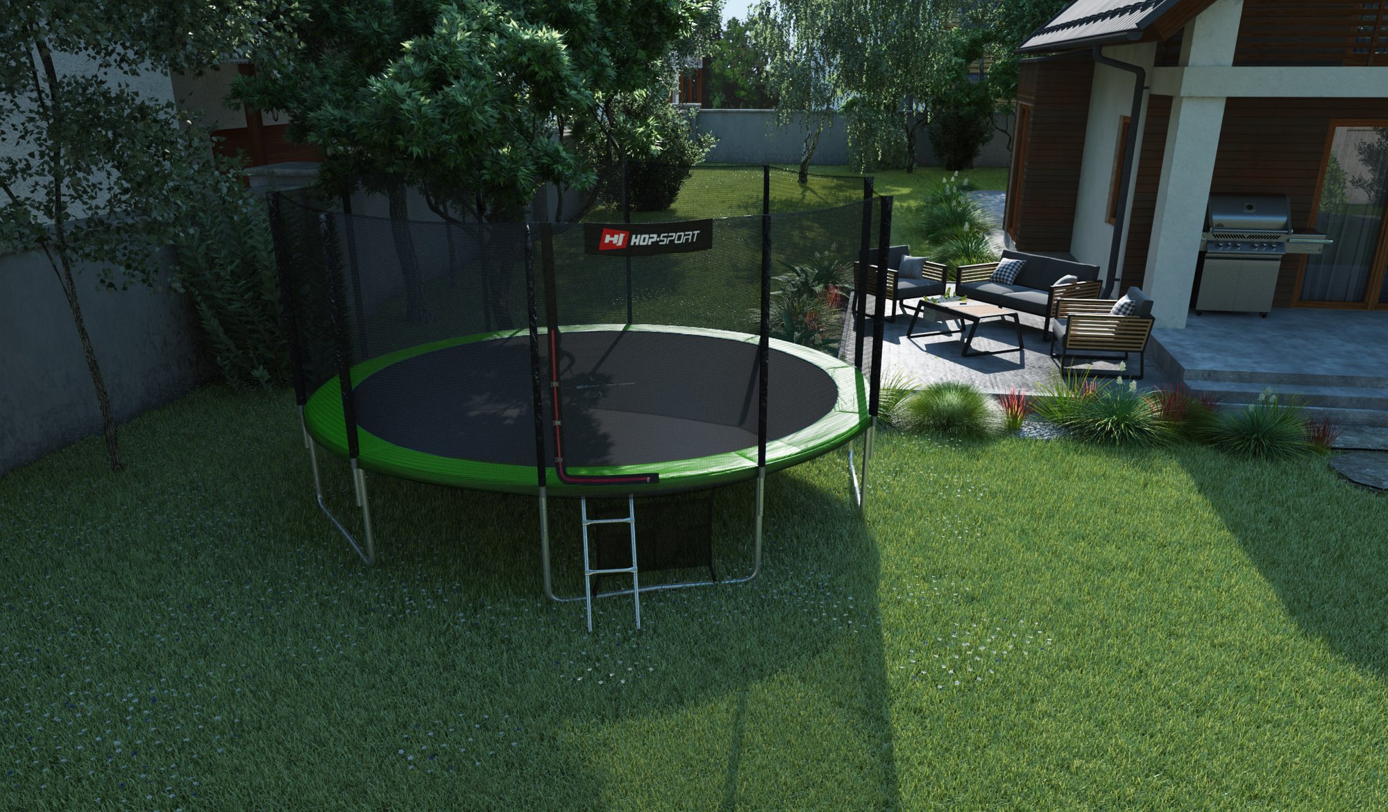 Buiten Trampoline 16 FT van Hop-Sport in de tuin
