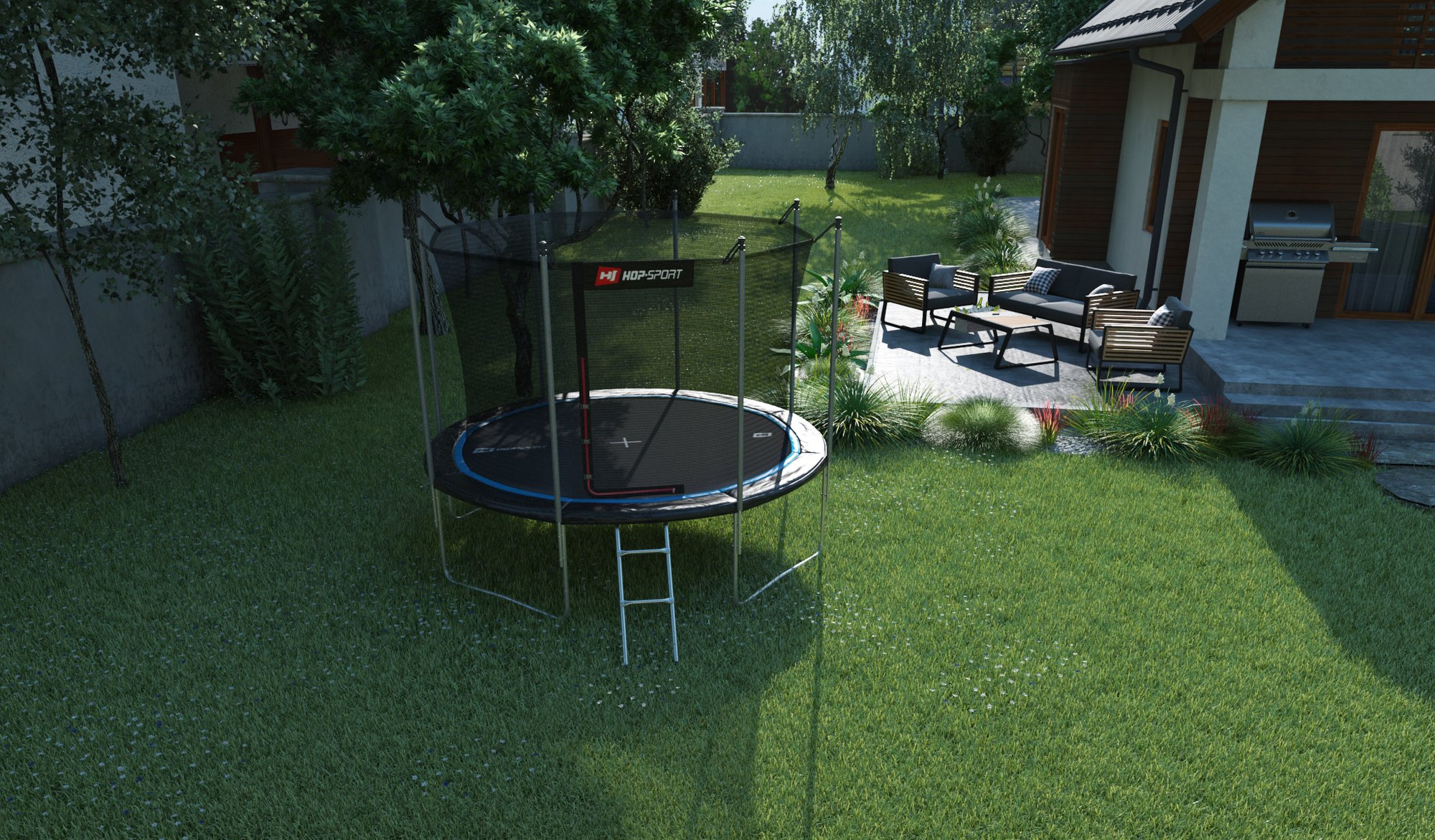 Outdoor Trampoline 10FT van Hop-Sport in de tuin
