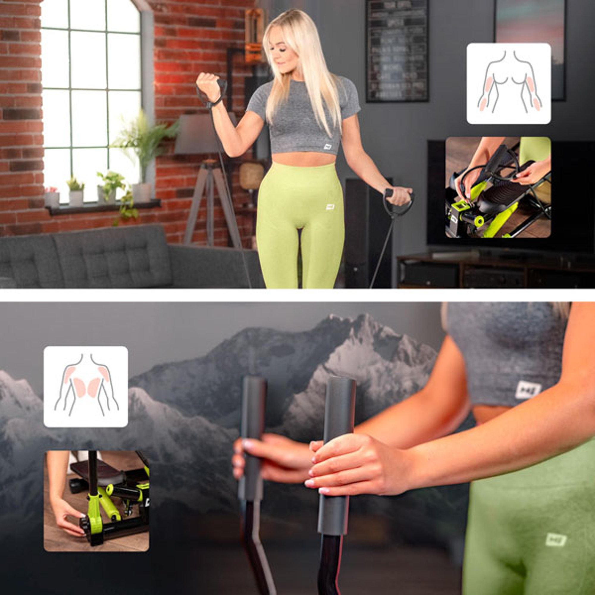 Stepper 045S Stepper met twee handgrepen, die arm- en borstspieren tijdens de training activeren