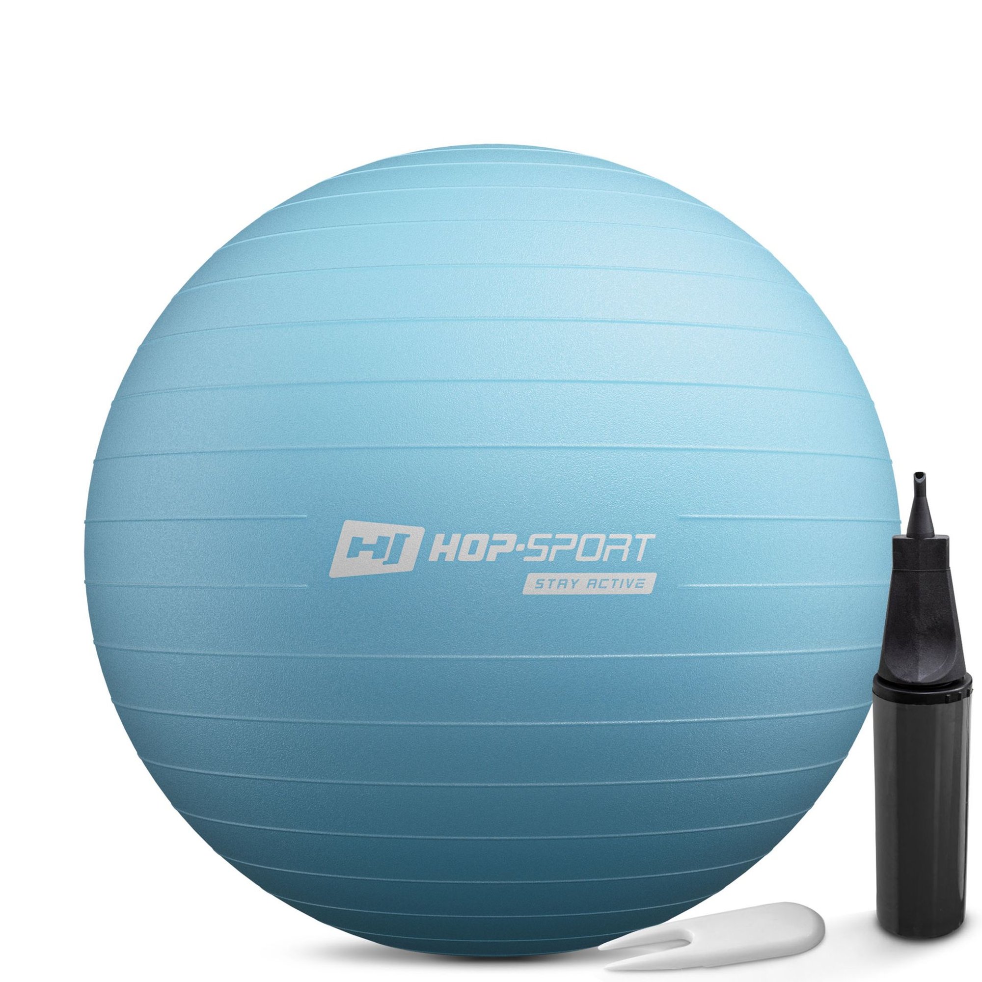 Lichtblauwe fitnessbal van Hop-Sport met pomp