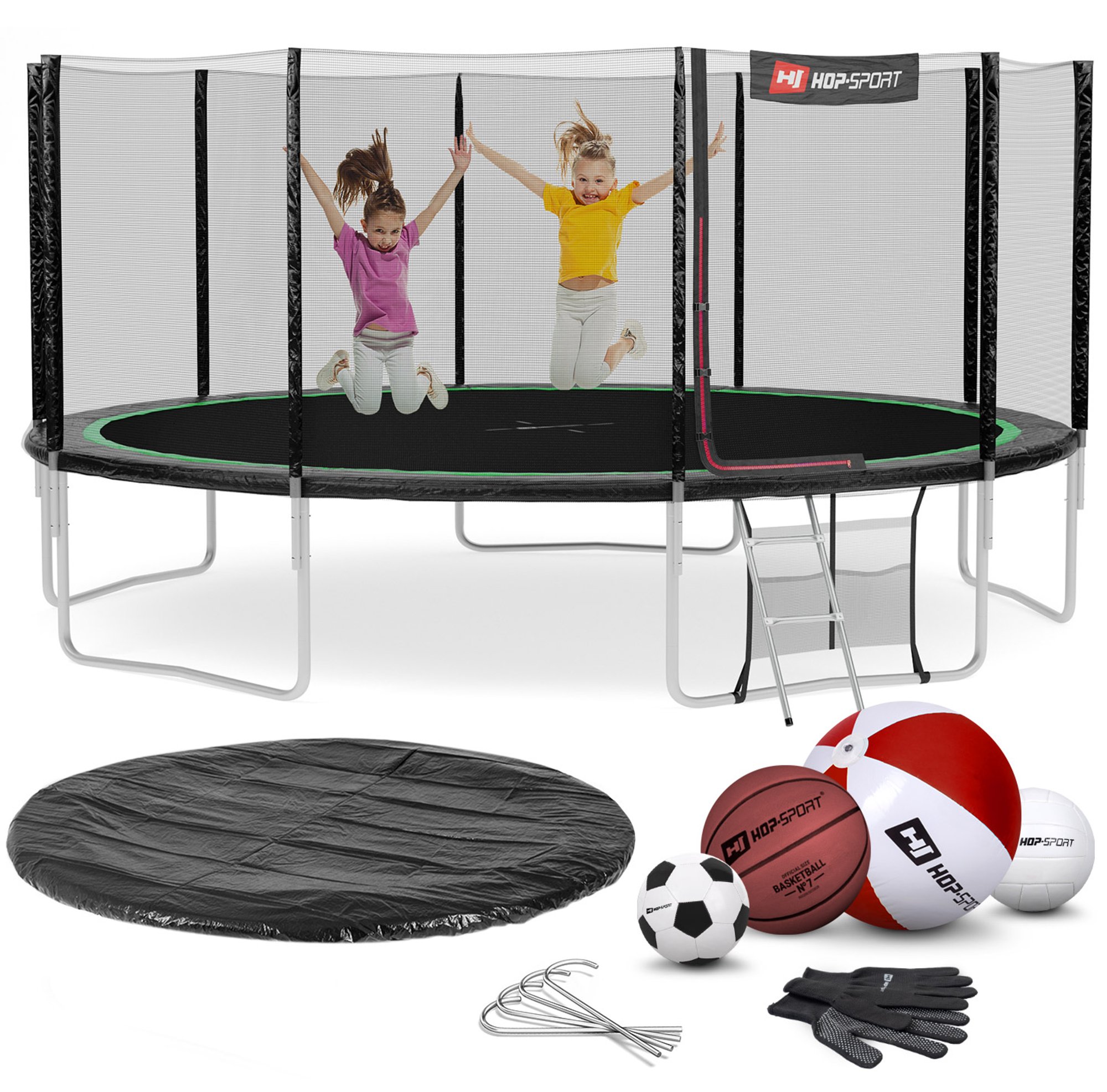 Leveringsomvang - alle onderdelen van de trampoline, accessoires met hoeveelheid