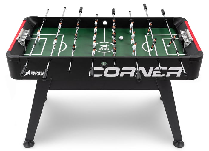 Tafelvoetbaltafel Corner met groen speelveld en verhoogde hoeken