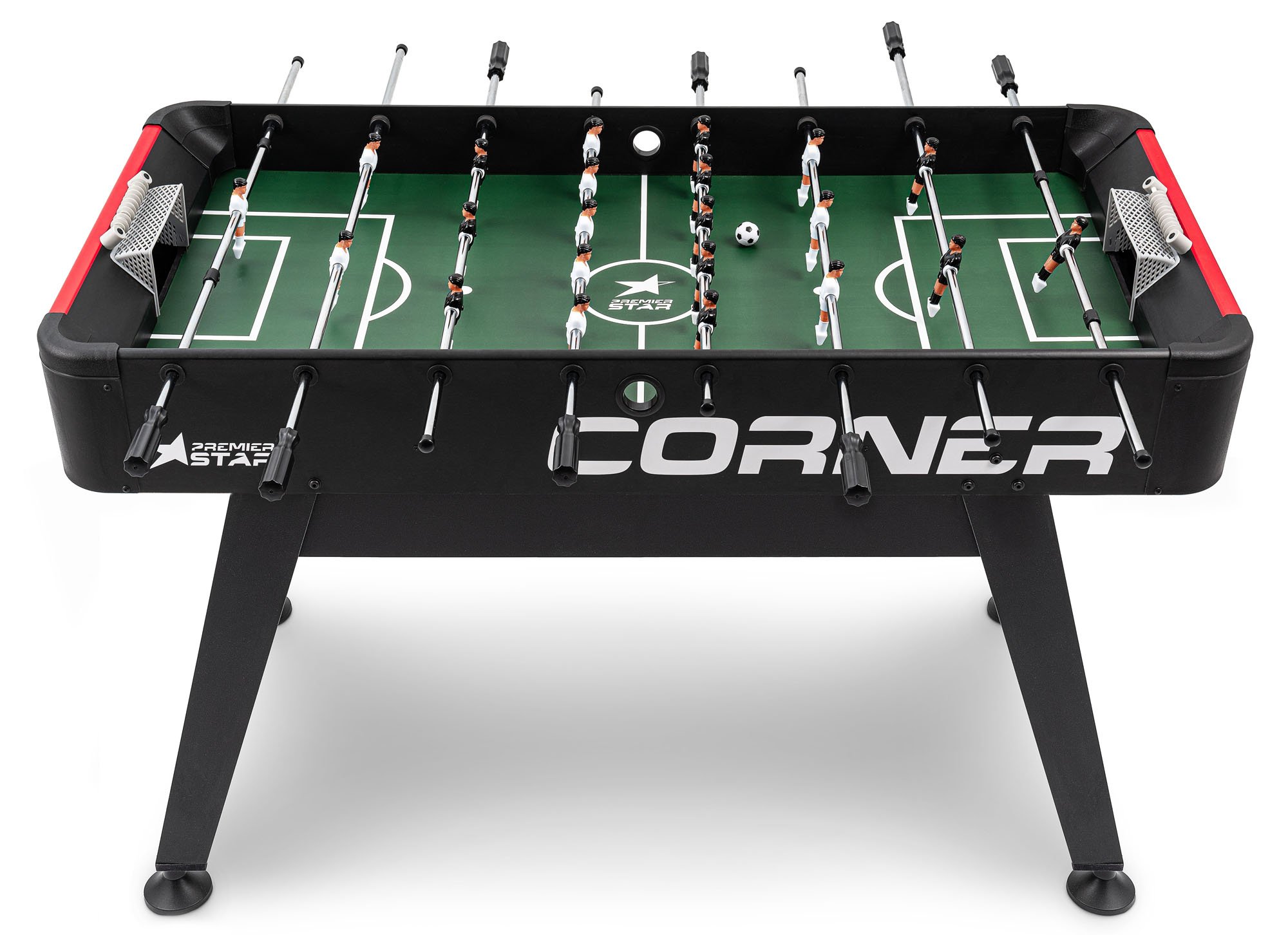 Tafelvoetbaltafel Corner met groen speelveld en verhoogde hoeken