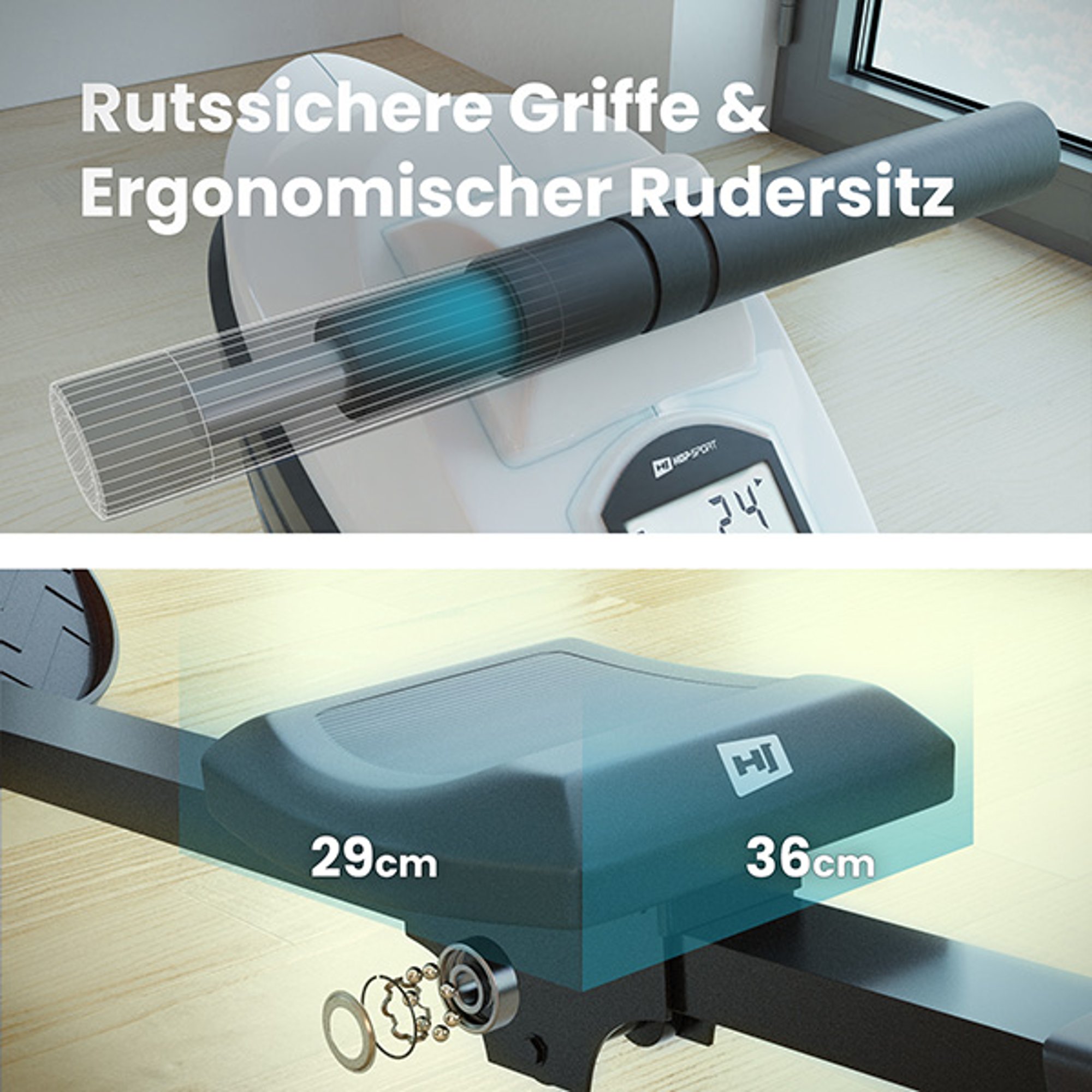De zachte, ergonomisch gevormde zitting en ergonomische handgrepen bij 060R Cross