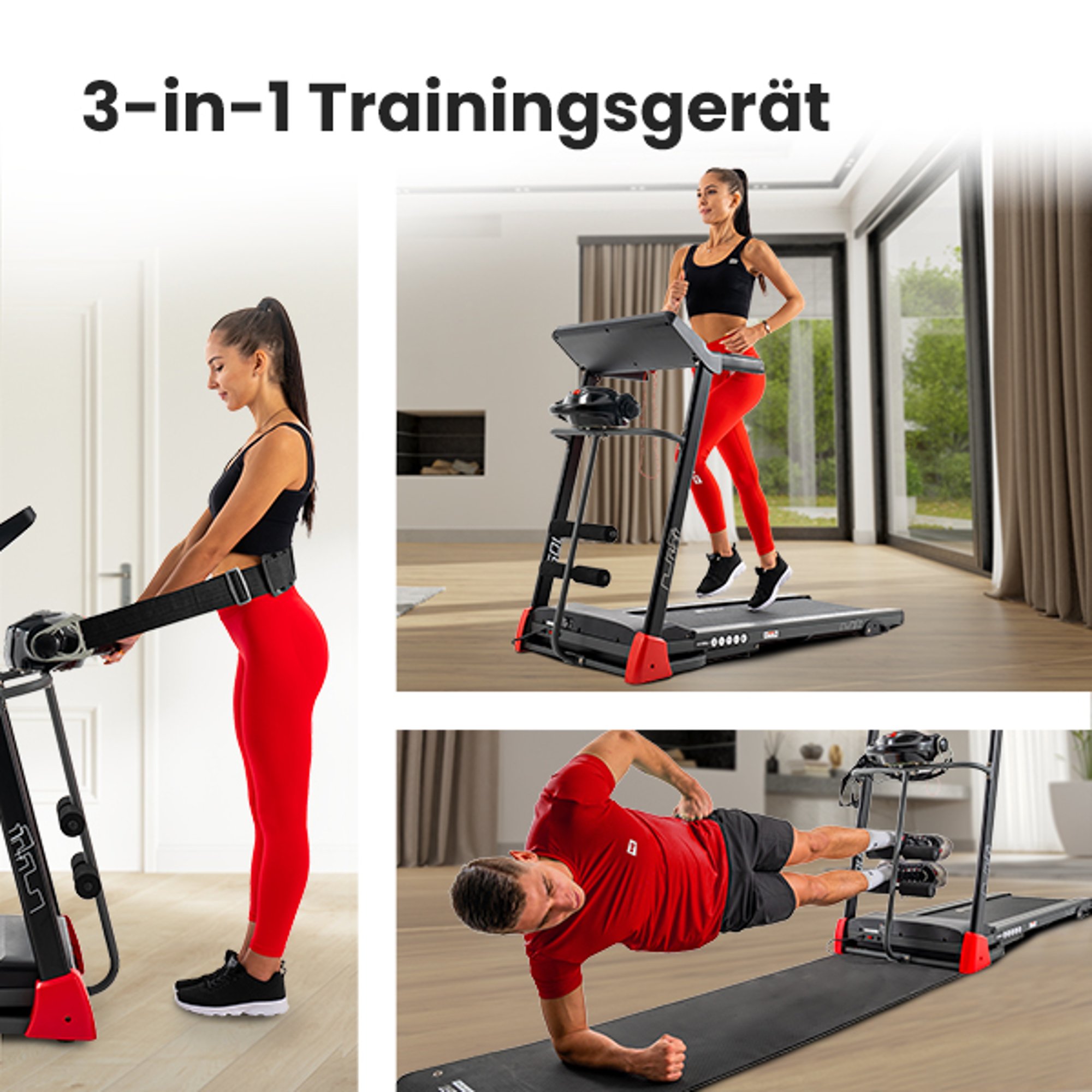 3-in-1 Trainingsapparaat: Loopband, Massageapparaat, Beenfixatie