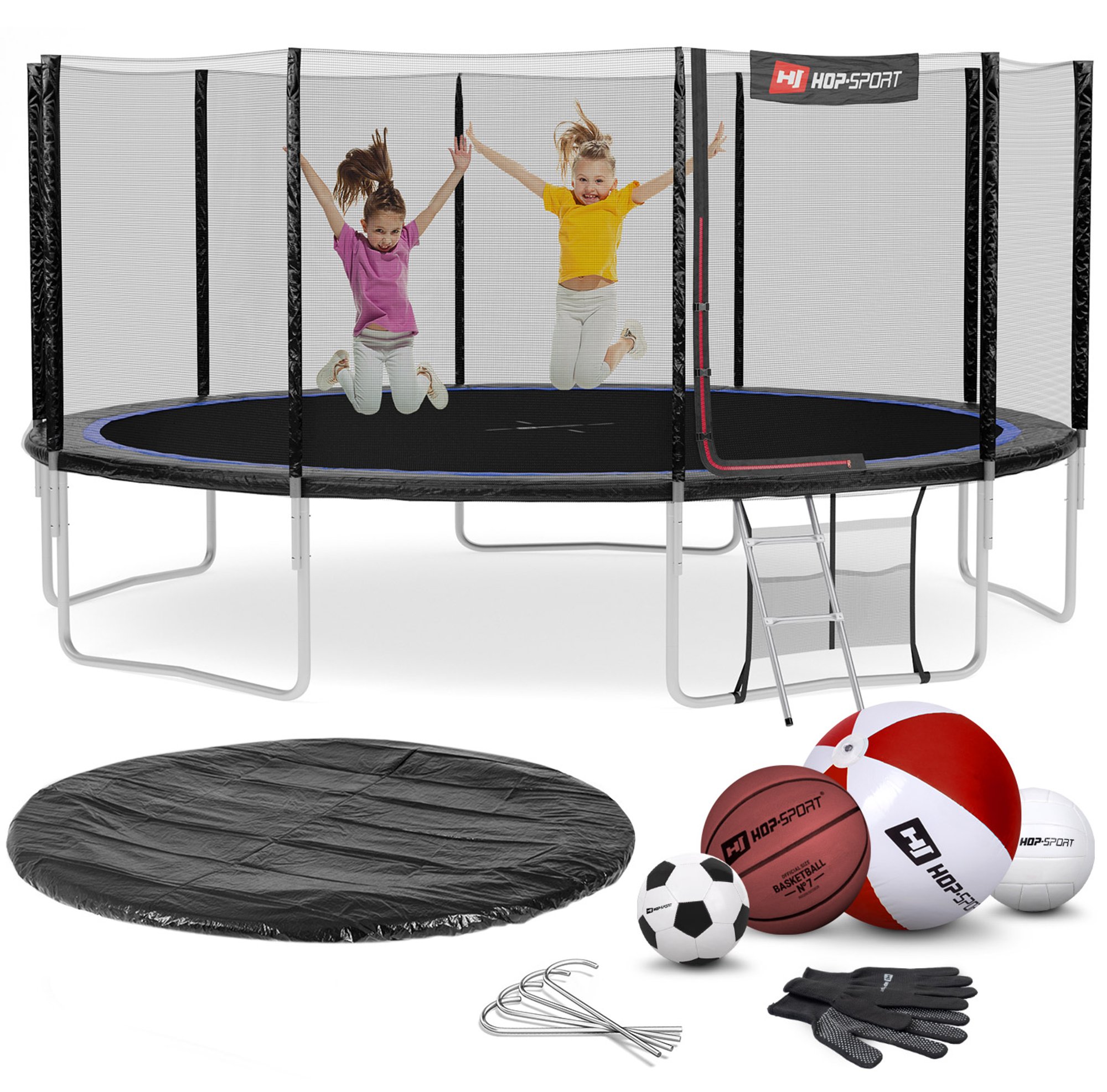 Leveringsomvang - alle onderdelen van de trampoline, accessoires met hoeveelheid
