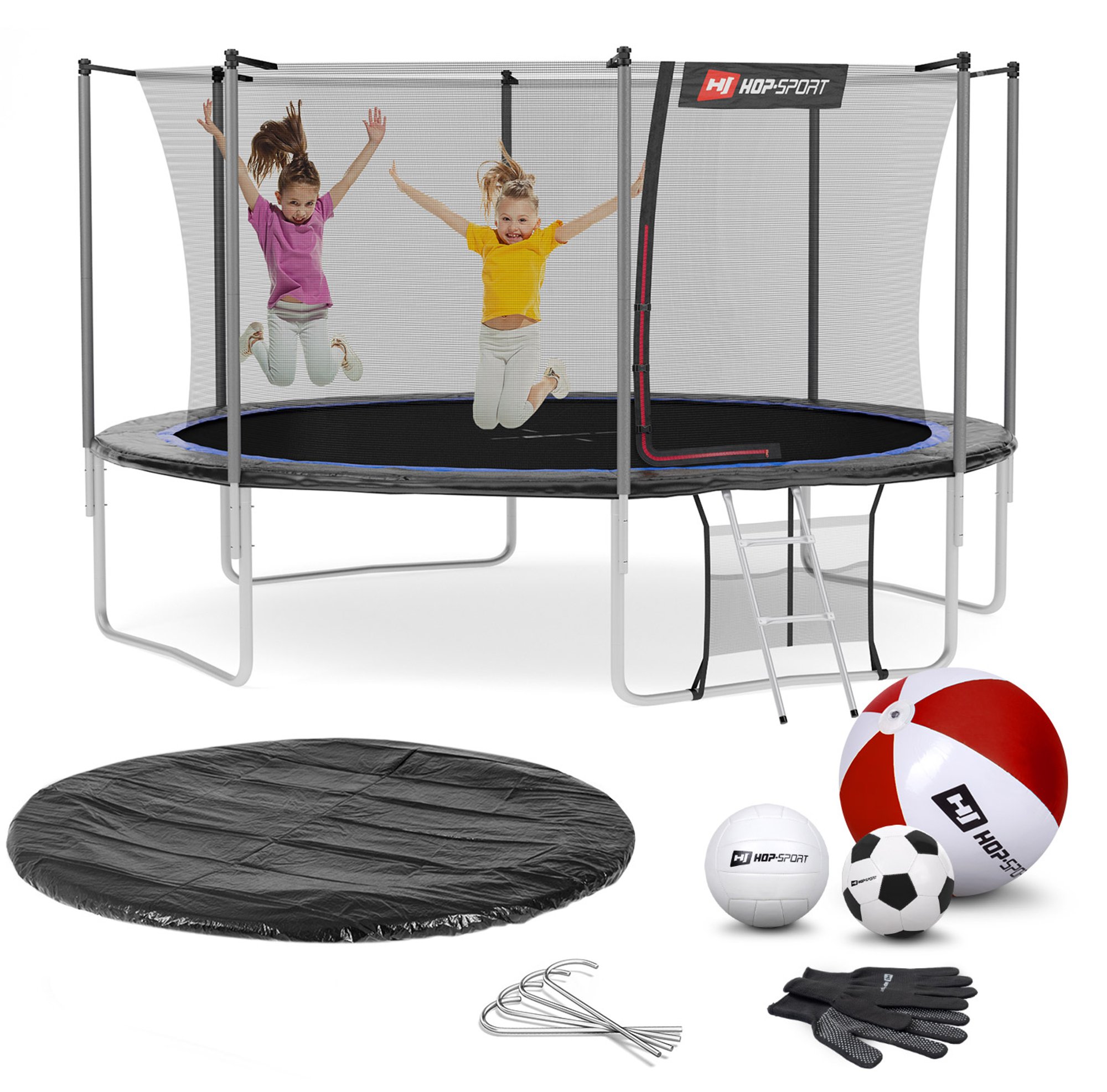 Leveringsomvang - alle onderdelen van de trampoline, accessoires met hoeveelheid