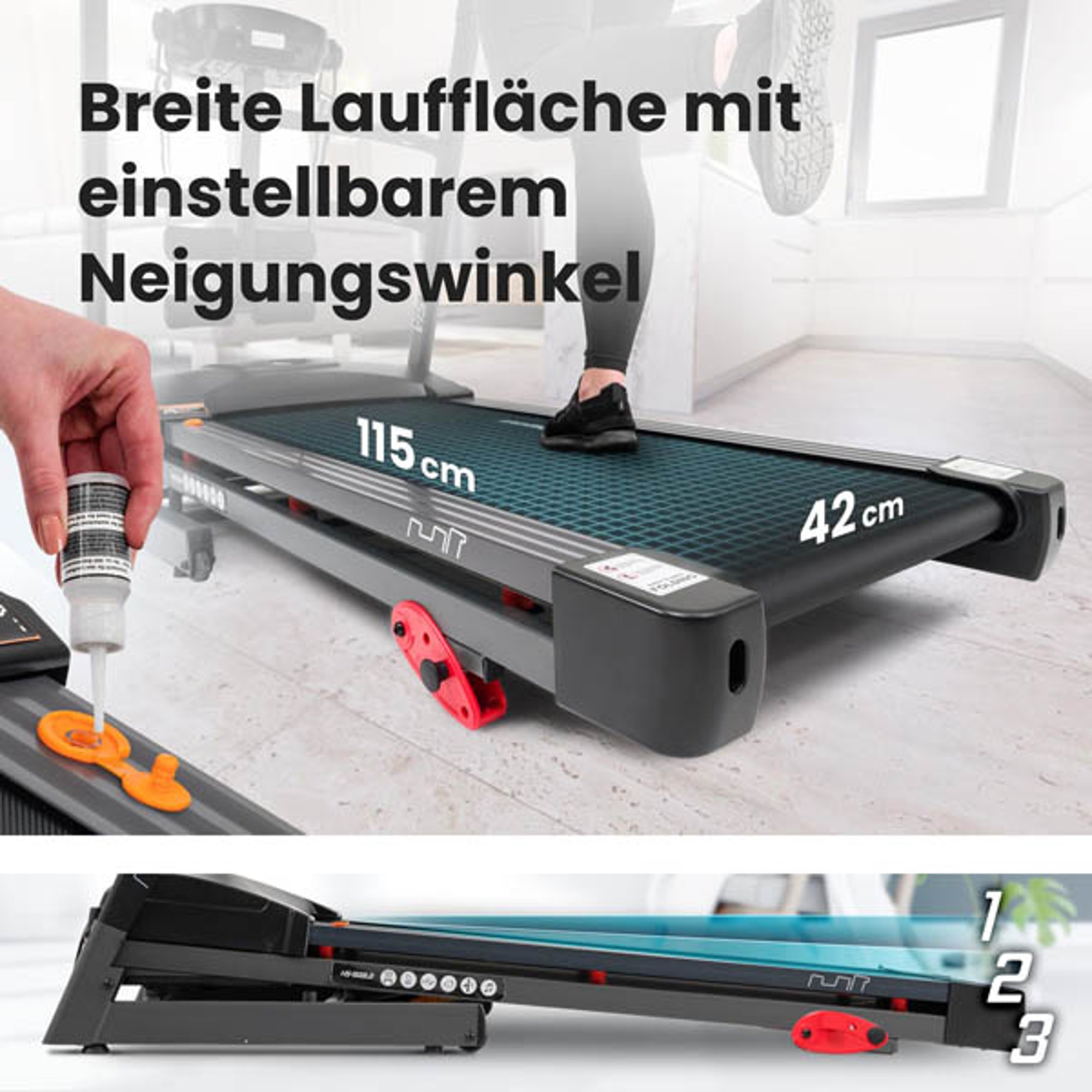 3-traps handmatige instelling van de hellingshoek bij loopband HS-1500LB Vista