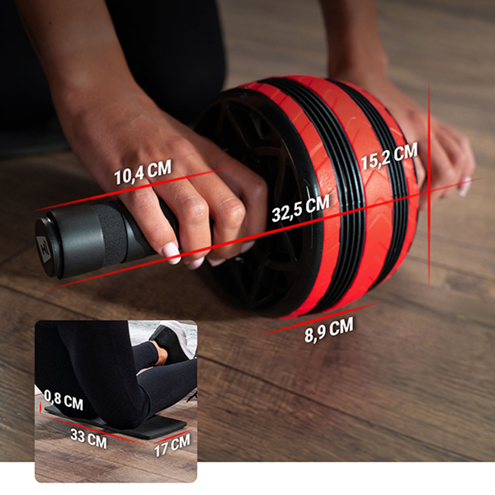 Ab-Roller met afmetingen rood