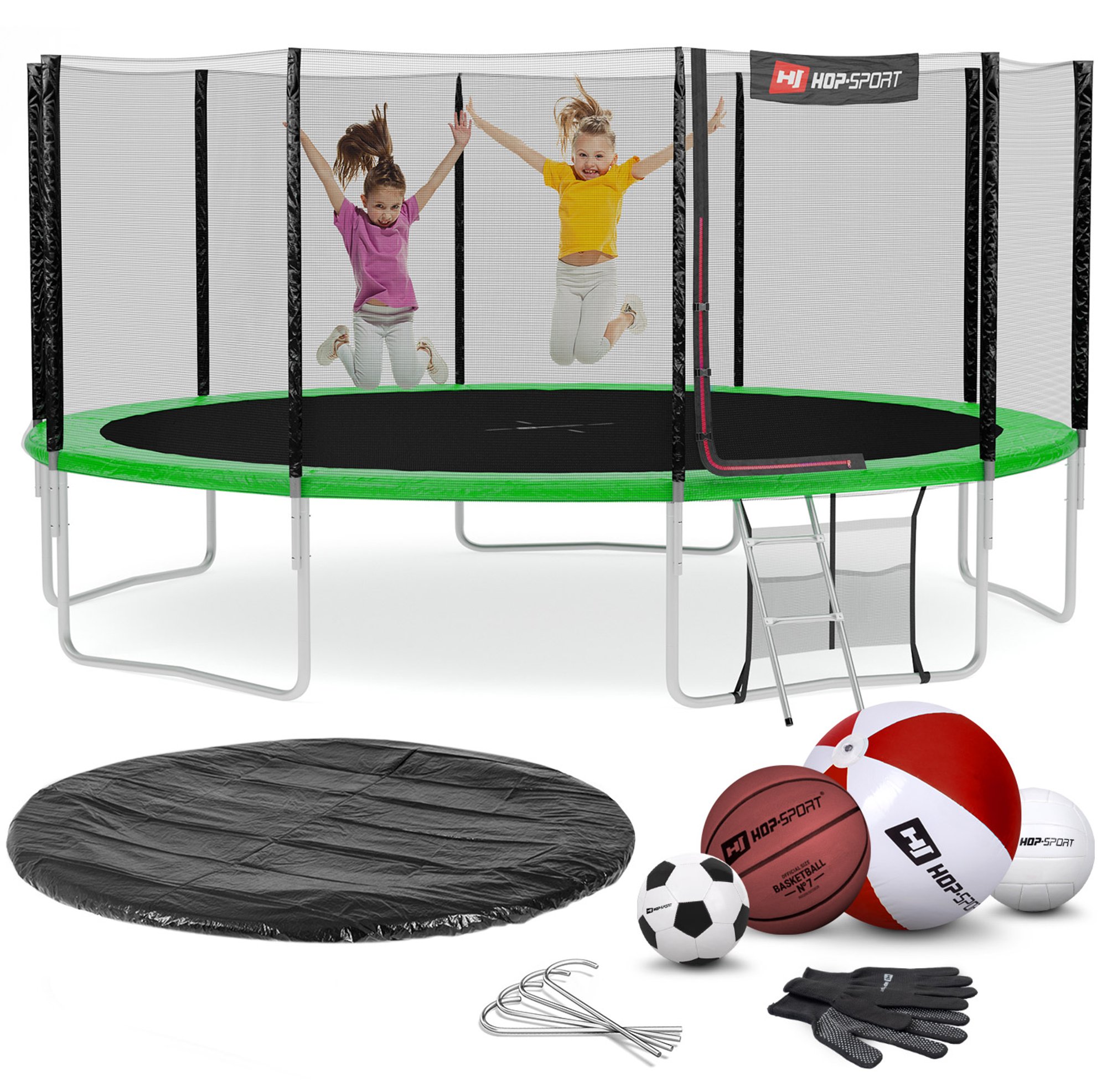 Leveringsomvang - alle onderdelen van de trampoline, accessoires met hoeveelheid