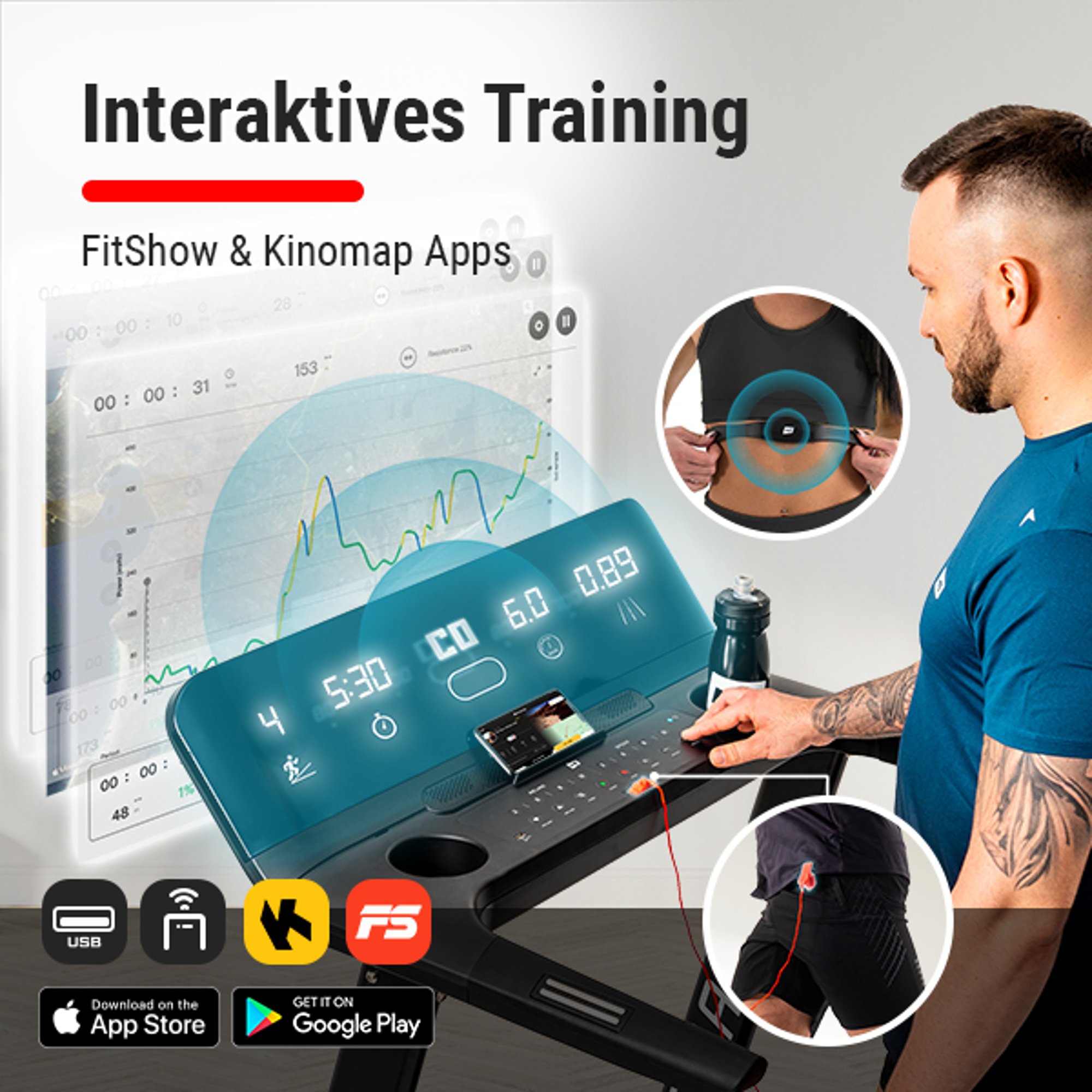 Compatibiliteit met de FitShow en Kinomap applicatie 