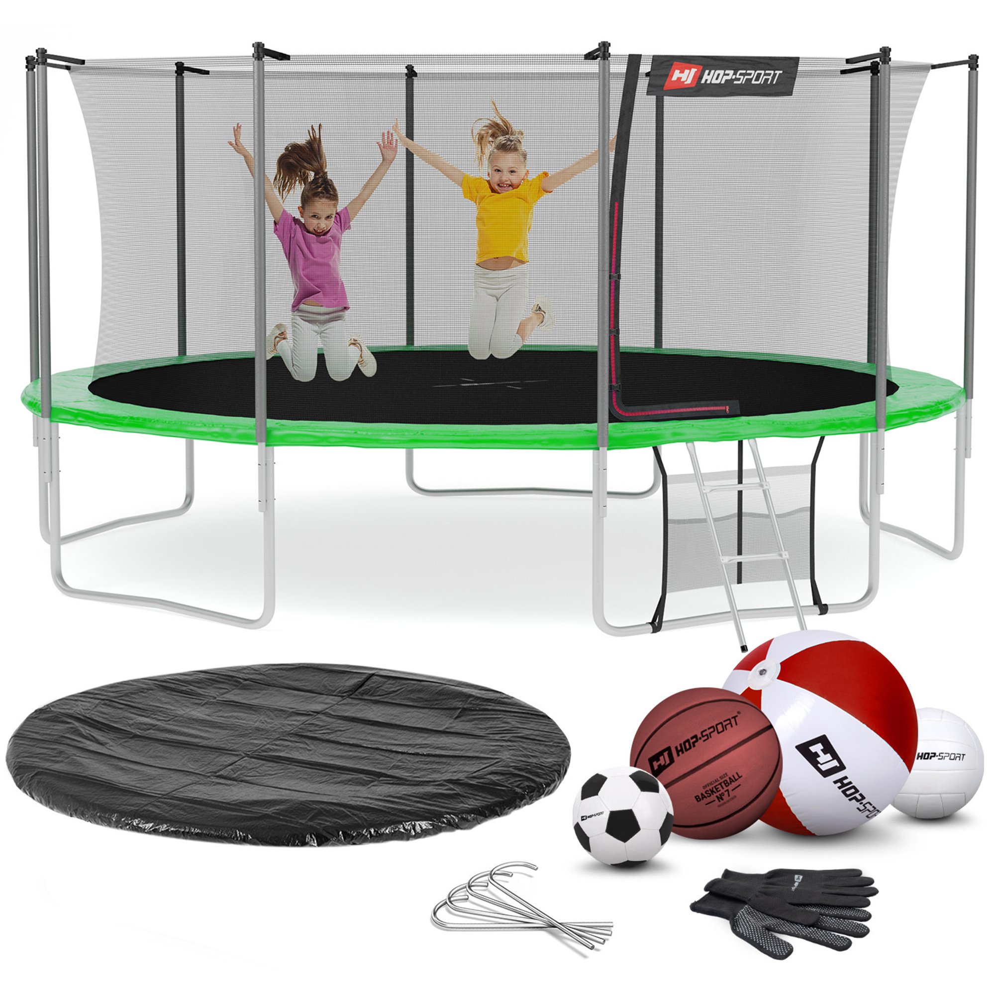 Leveringsomvang - alle onderdelen van de trampoline, accessoires met hoeveelheid