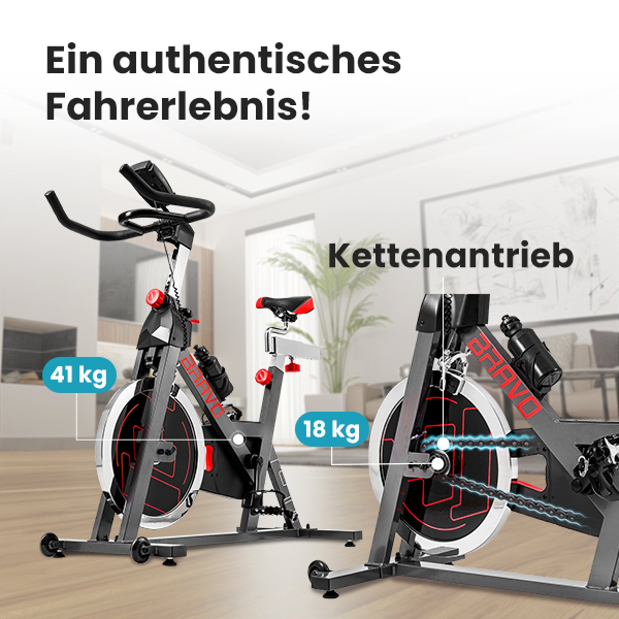 18 kg vliegwiel en kettingaandrijving bij Indoor Bike HS-045ic Bravo