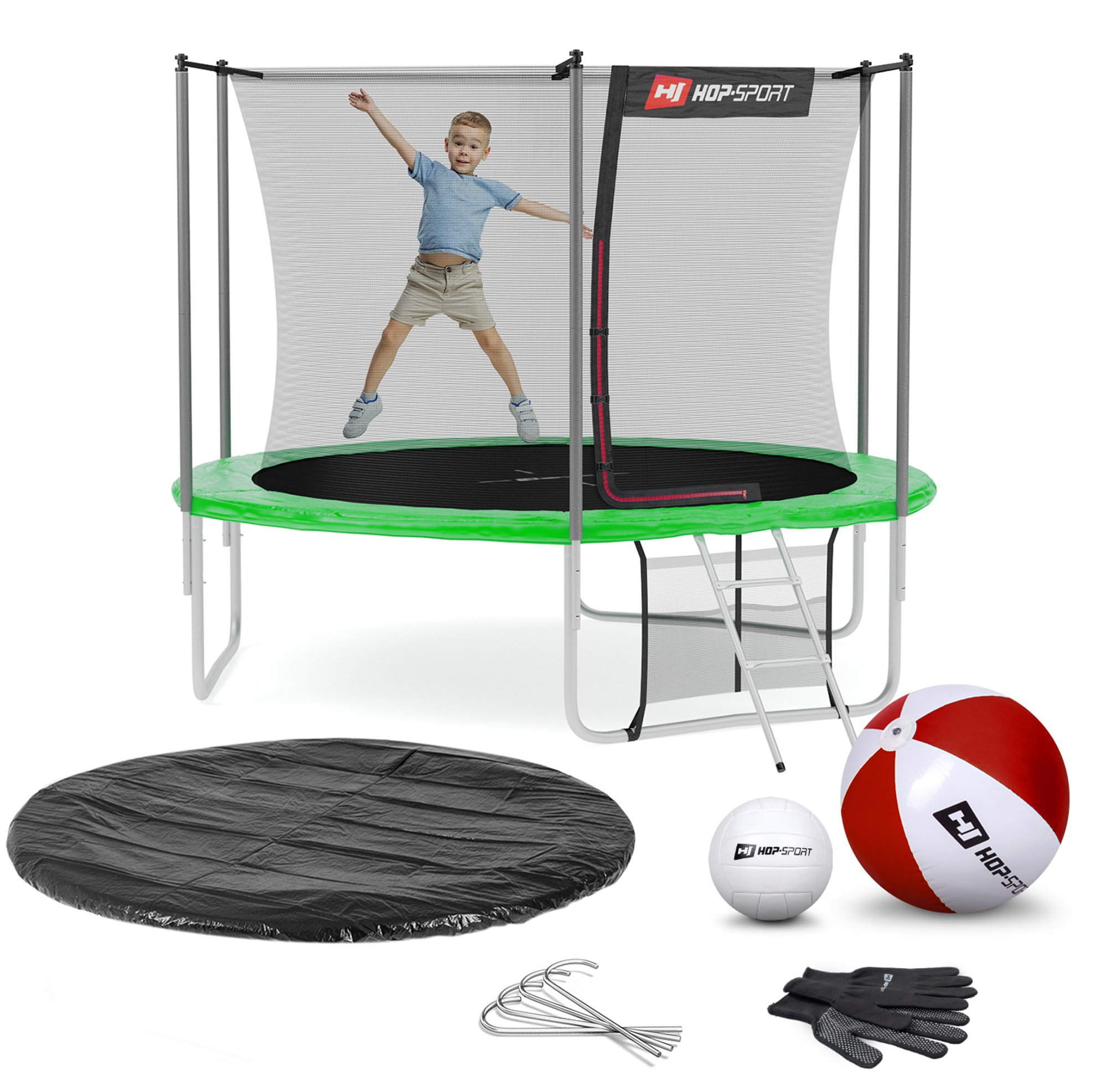 Leveringsomvang - alle onderdelen van de trampoline, accessoires met hoeveelheid