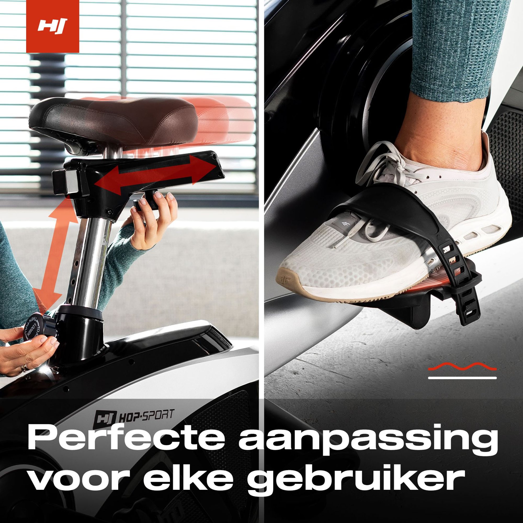 Antislip pedalen met verstelbare riemen en verstelbaar zadel
