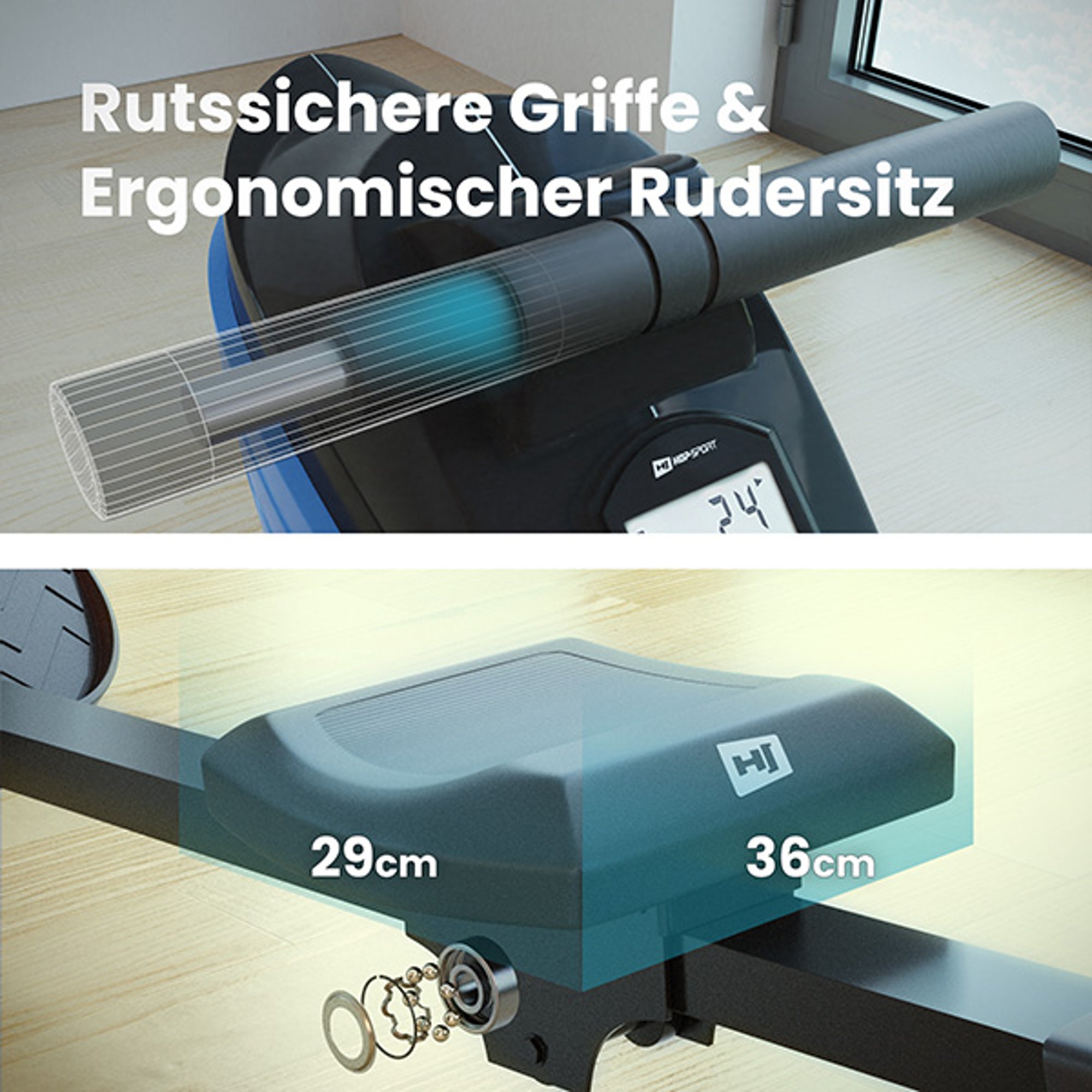 De zachte, ergonomisch gevormde zitting en ergonomische handgrepen bij 060R Cross
