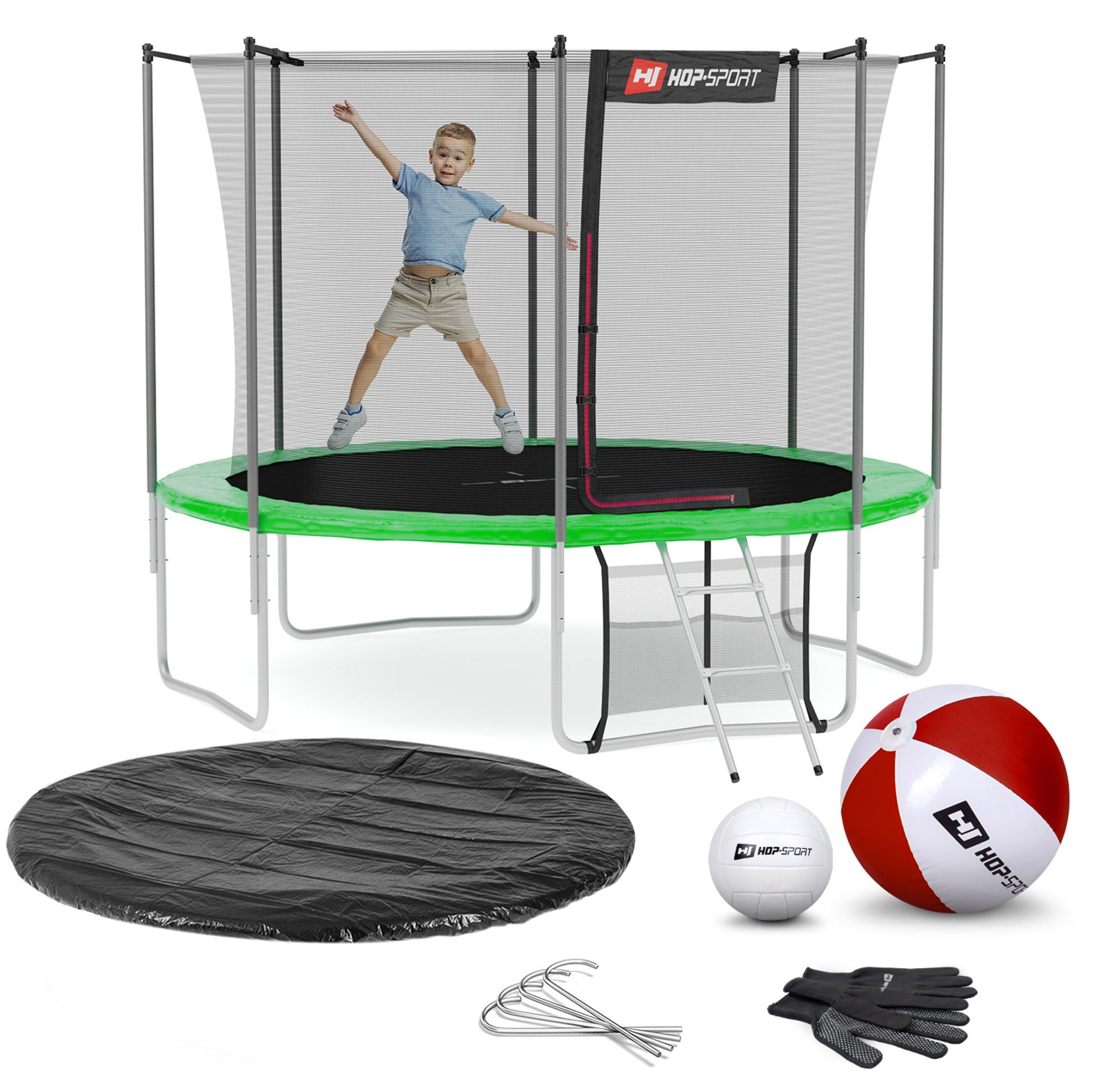 Leveringsomvang - alle onderdelen van de trampoline, accessoires met hoeveelheid