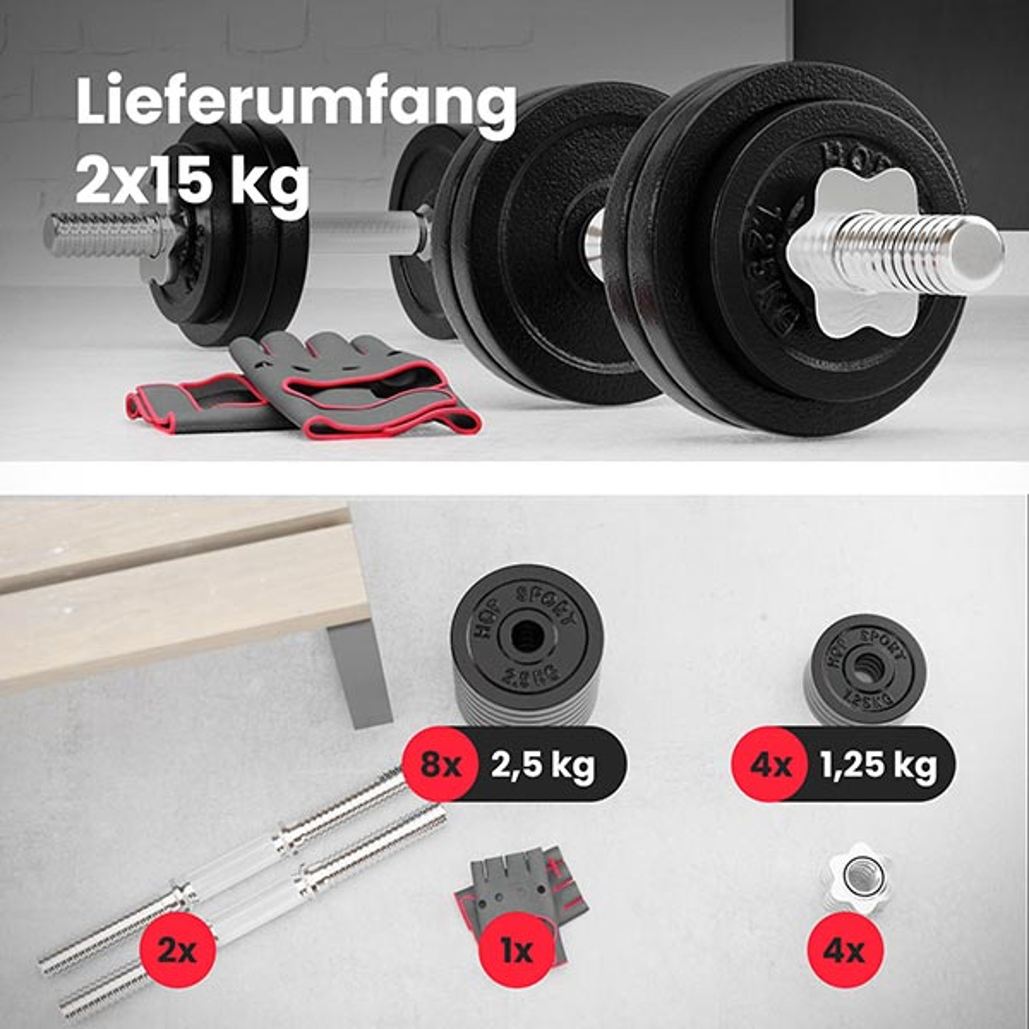 Inhoud van het set 2 x 15 kg